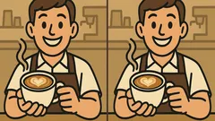パズル：バリスタがコーヒーをサーブしている写真の中から、たった45秒で3つの違いを見つけよう