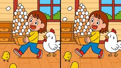 上級者向け：カゴを持つ女の子の絵から、45秒で3つの違いを見つけてください